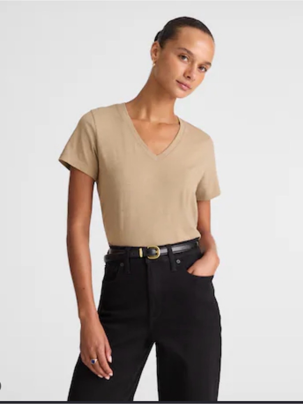 Abercrombie & Fitch Tan V-Neck Short Sleeve Tee